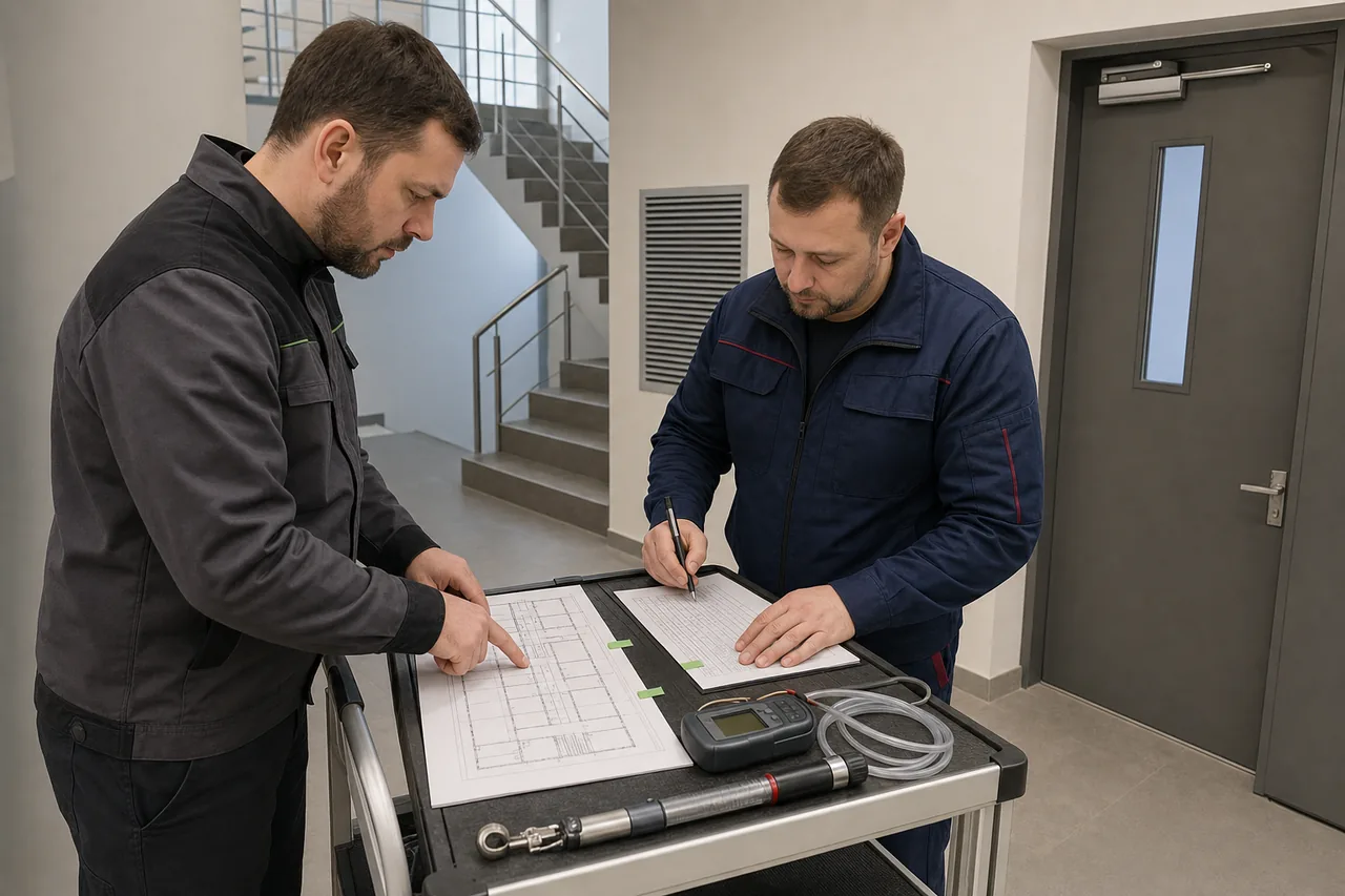 Сверка зон подпора, дверей и протоколов давления после комплексной проверки