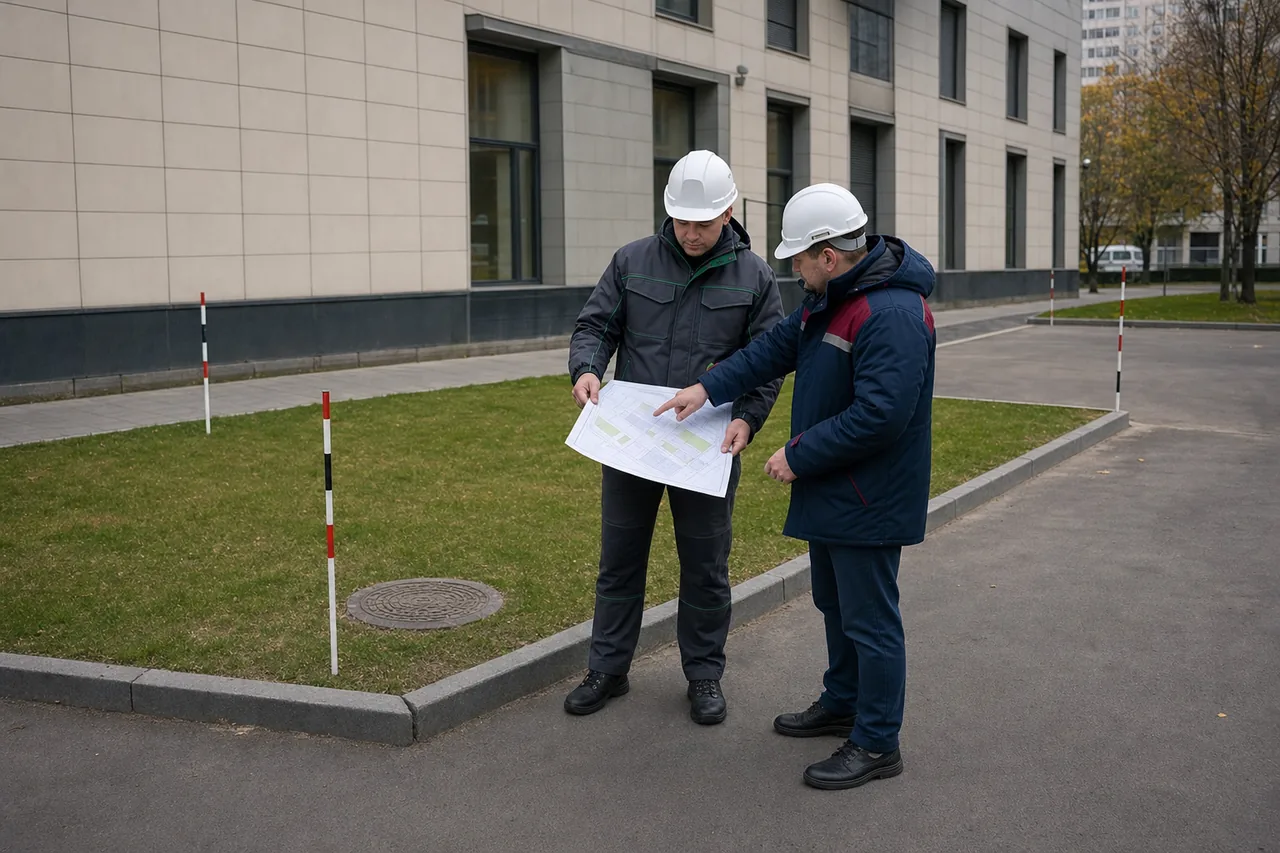 Инженеры сопоставляют будущую границу работ с ситуационным планом для ОАТИ