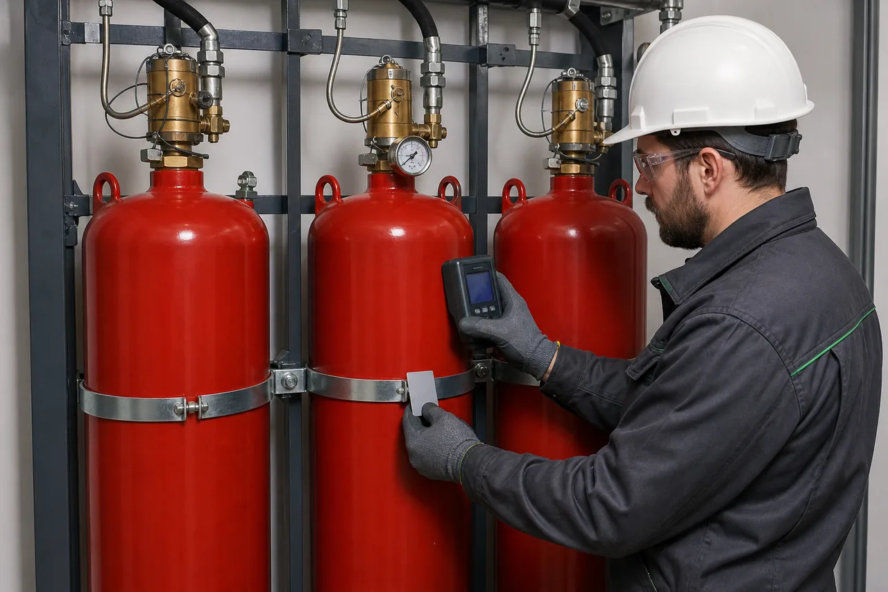 Проверка запаса огнетушащего вещества в газовом модуле без выпуска